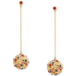 Buy 🔔 Kate Spade New York Gold-Tone Multicolor Pavé Sphere & Chain Linear Drop Earrings Red/multi ✔️