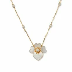 Outlet 💯 Kate Spade New York Gold-Tone Cubic Zirconia, Imitation Pearl & 👩 Mother-of-Pearl Flower Statement Pendant Necklace, 18 + 3 Extender White Multi/gold 😉