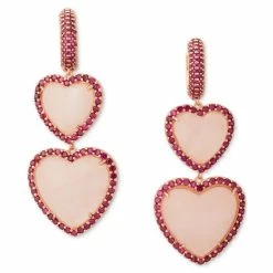 Best Pirce 🛒 Kate Spade New York Rose Gold-Tone Pavé & Gemstone Heart Double Drop Earrings Pink Multi ⭐