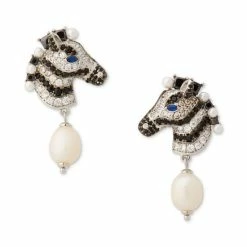 Best Pirce 👏 Kate Spade New York Silver-Tone Cultured Freshwater Pearl (3mm) & Mixed Stone Zebra Drop Earrings Black Multi. 💯