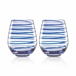 Top 10 ❤️ Kate Spade New York Charlotte Street Collection 2-Pc. Stemless Wine Glasses Set Cobalt Blue Spiral ❤️