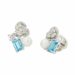 Buy 🎁 Kate Spade New York Silver-Tone Cubic Zirconia & Imitation Pearl Cluster Stud Earrings Multi 🔔