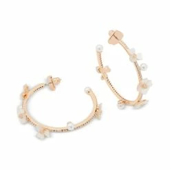 New ๐ Kate Spade New York Gold-Tone Medium Cubic Zirconia, Imitation Pearl & ๐ฉ Mother-of-Pearl Flower Scatter C-Hoop Earrings. 1.87 White Multi โ๏ธ