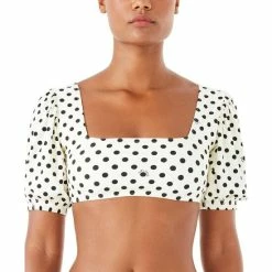 Discount 🤩 Kate Spade New York Polka-Dot Puffed-Sleeve 👙 Bikini Top Ivory/black 🤩