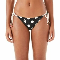 Outlet ✔️ Kate Spade New York Apple-Print String 👙 Bikini Bottoms Black 🔥