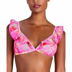 Budget 🔥 Kate Spade New York 👩 Women's Ruffled-V-Neck 👙 Bikini Top Pink Flash ❤️